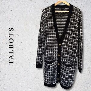 {Talbots} WOOL Black and White Checkered Cardigan